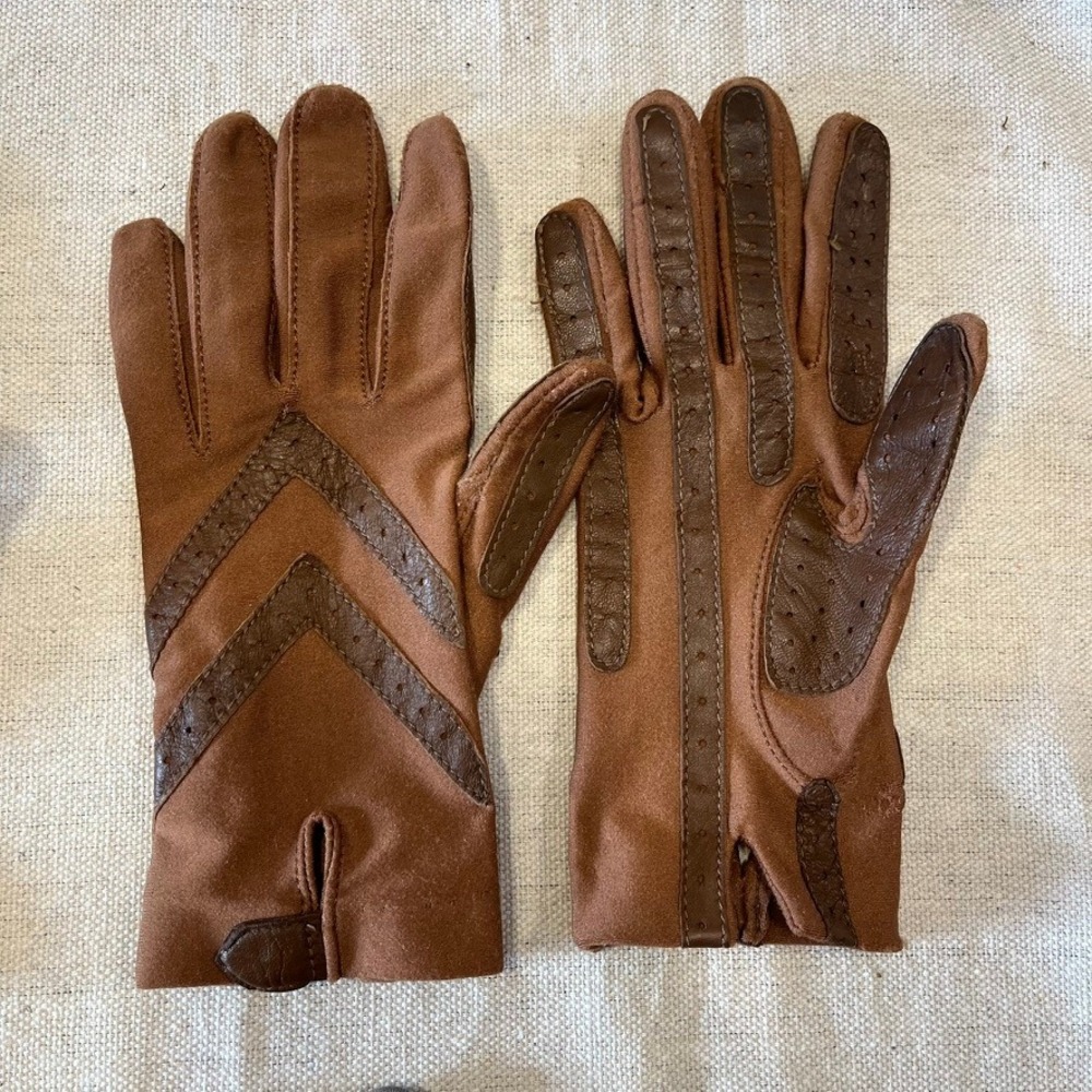 Vintage Isotoner &Hanes Driving Gloves Bundle Spandex Leather Navy Brown Grey OS - Picture 3 of 7